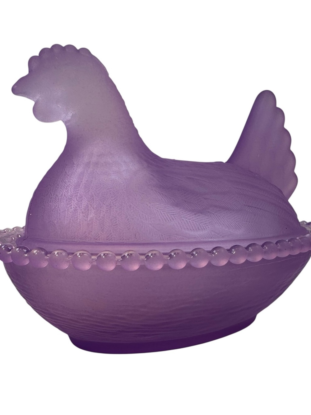 Rose’s Closet Purple Satin Glass Hen on Nest 3 1/2” tall 4 3/4” long New - Picture 2 of 9